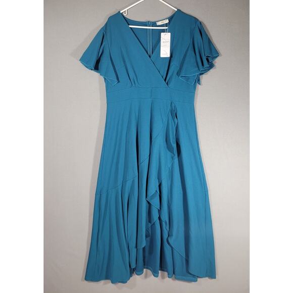 Formal Dress Womens Split V Neck Wrap Ruffle Evening Party Cocktail Dress 2XL - Picture 5 of 8